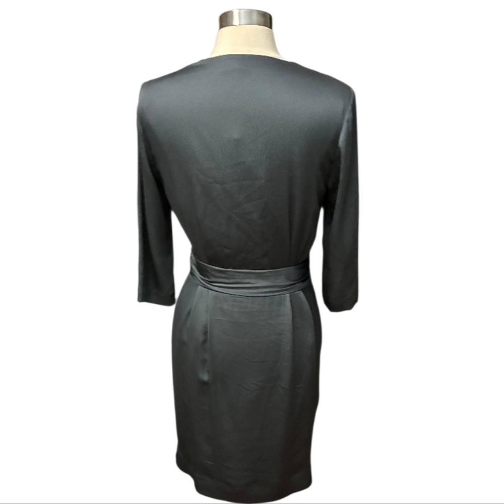 Banana Republic | Pewter Satin Ruched Sleeve Wrap Mini Dress Size 8 - Picture 10 of 10